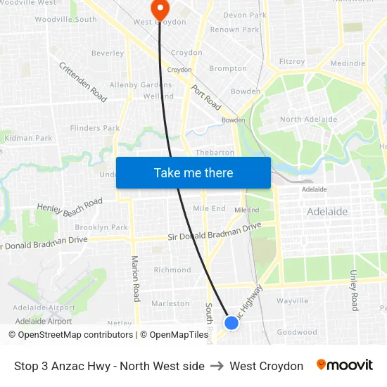 Stop 3 Anzac Hwy - North West side to West Croydon map