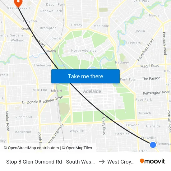 Stop 8 Glen Osmond Rd - South West side to West Croydon map