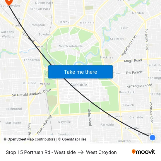 Stop 15 Portrush Rd - West side to West Croydon map