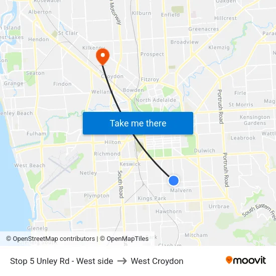 Stop 5 Unley Rd - West side to West Croydon map