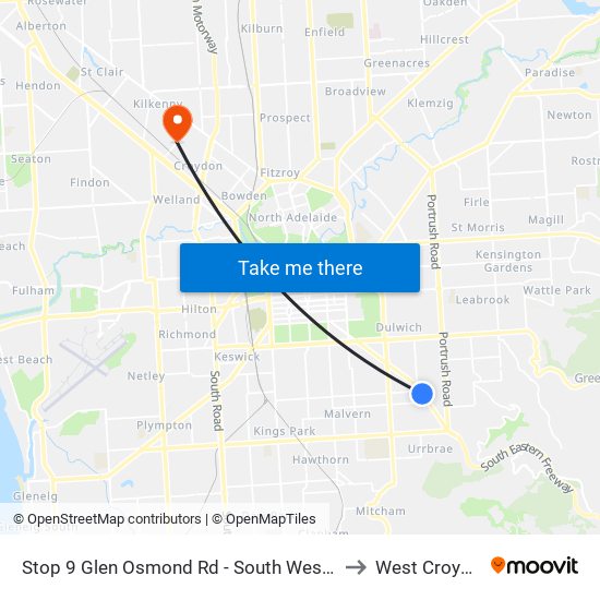 Stop 9 Glen Osmond Rd - South West side to West Croydon map