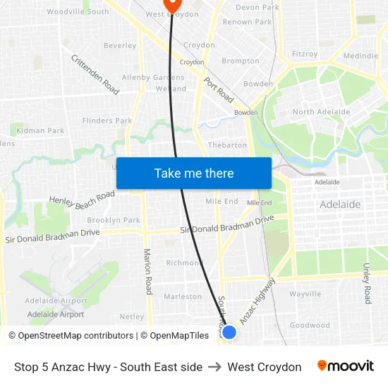 Stop 5 Anzac Hwy - South East side to West Croydon map