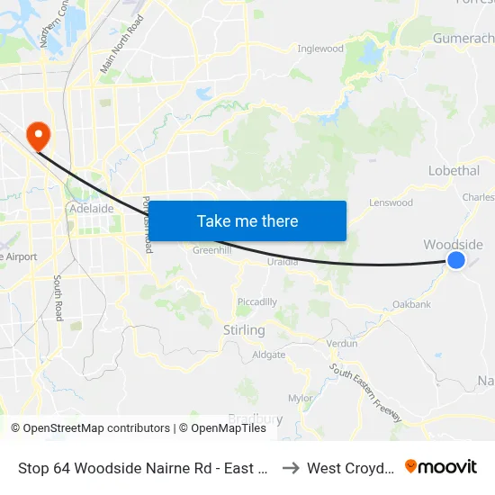 Stop 64 Woodside Nairne Rd - East side to West Croydon map