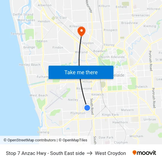 Stop 7 Anzac Hwy - South East side to West Croydon map
