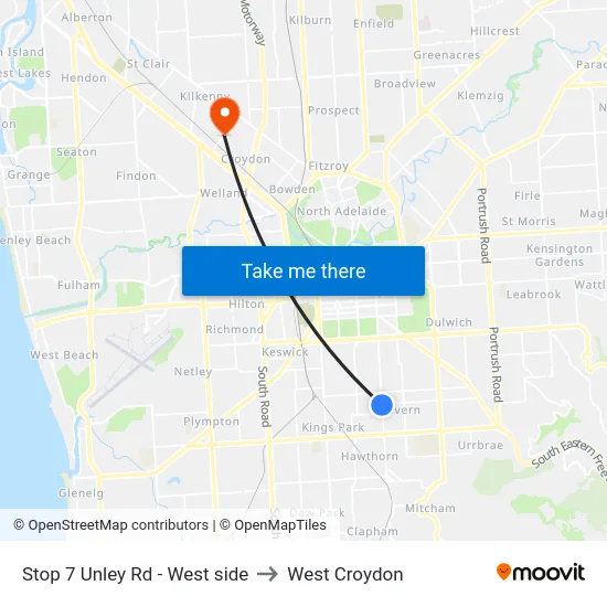 Stop 7 Unley Rd - West side to West Croydon map