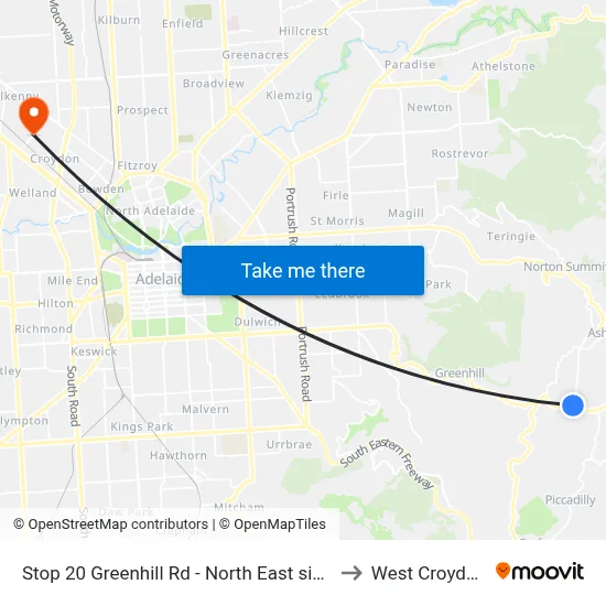 Stop 20 Greenhill Rd - North East side to West Croydon map