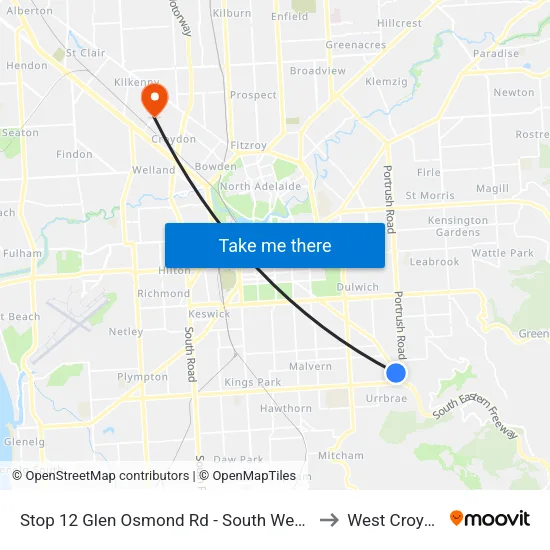 Stop 12 Glen Osmond Rd - South West side to West Croydon map