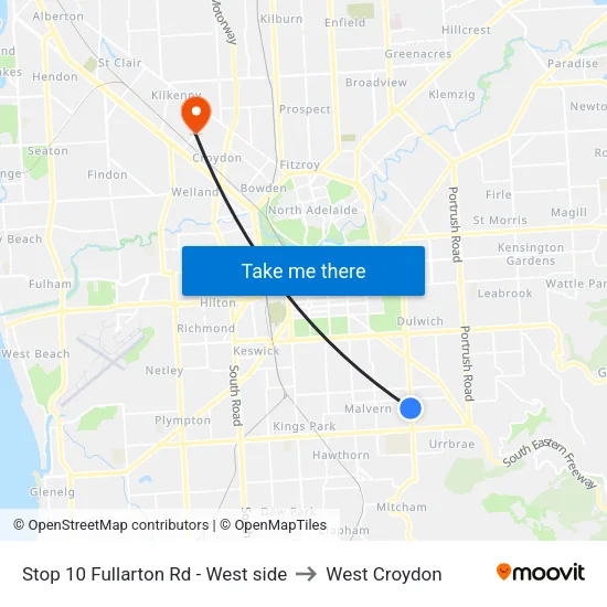 Stop 10 Fullarton Rd - West side to West Croydon map
