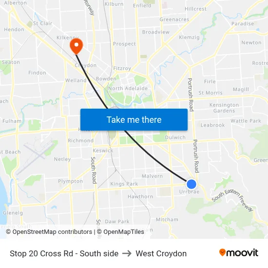 Stop 20 Cross Rd - South side to West Croydon map