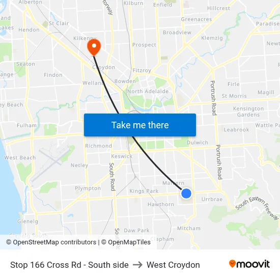 Stop 166 Cross Rd - South side to West Croydon map