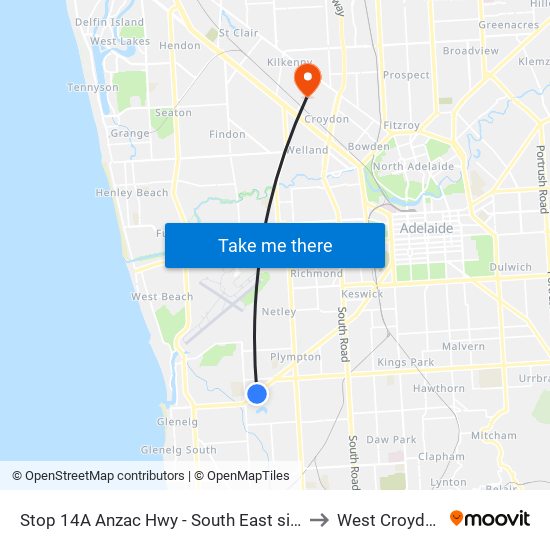 Stop 14A Anzac Hwy - South East side to West Croydon map