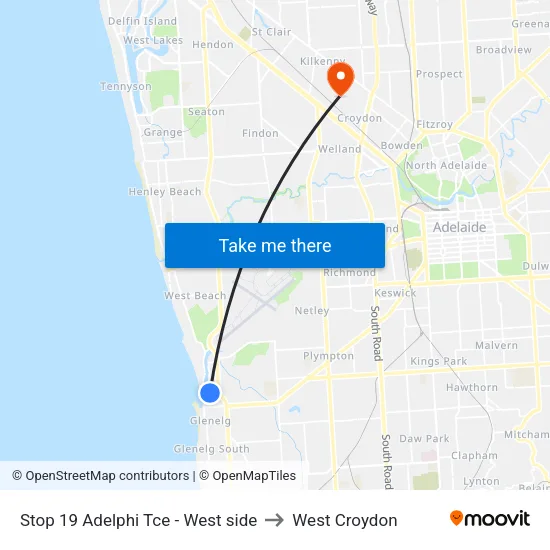 Stop 19 Adelphi Tce - West side to West Croydon map