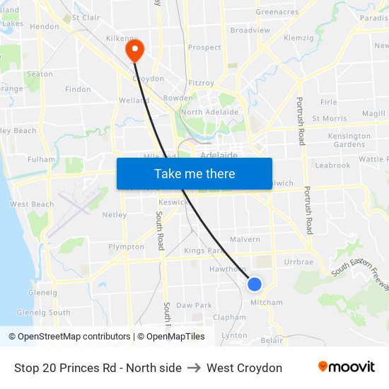 Stop 20 Princes Rd - North side to West Croydon map