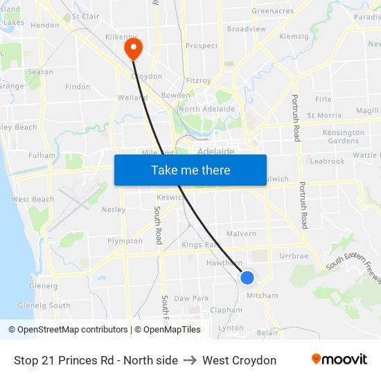 Stop 21 Princes Rd - North side to West Croydon map