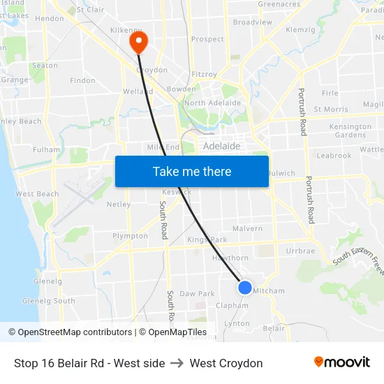 Stop 16 Belair Rd - West side to West Croydon map