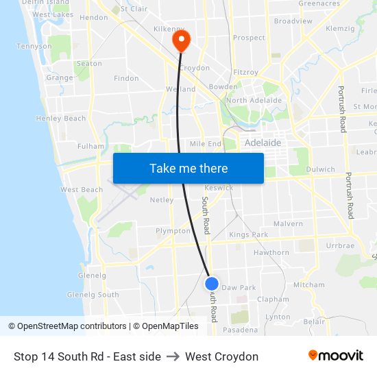 Stop 14 South Rd - East side to West Croydon map