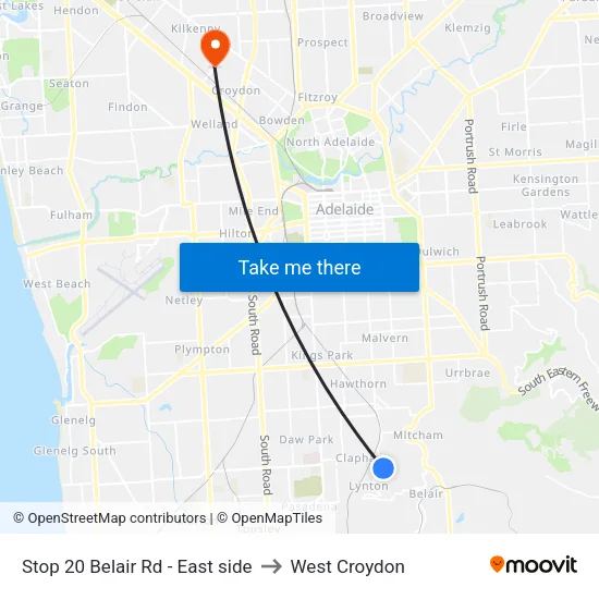 Stop 20 Belair Rd - East side to West Croydon map