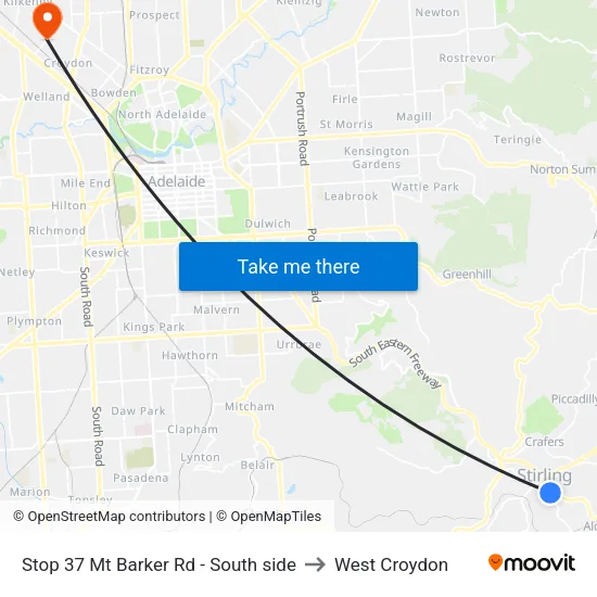 Stop 37 Mt Barker Rd - South side to West Croydon map