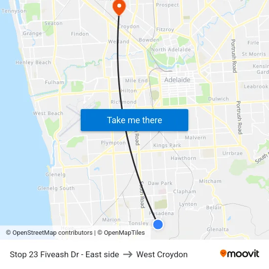 Stop 23 Fiveash Dr - East side to West Croydon map