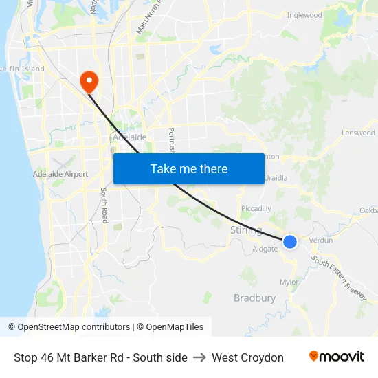 Stop 46 Mt Barker Rd - South side to West Croydon map