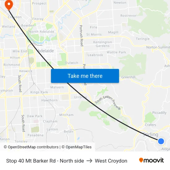 Stop 40 Mt Barker Rd - North side to West Croydon map