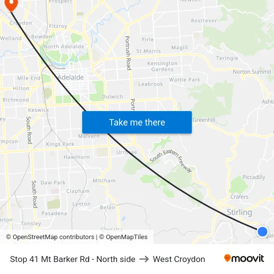 Stop 41 Mt Barker Rd - North side to West Croydon map