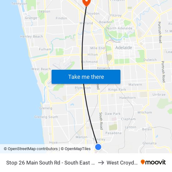 Stop 26 Main South Rd - South East side to West Croydon map