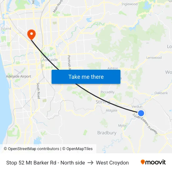 Stop 52 Mt Barker Rd - North side to West Croydon map