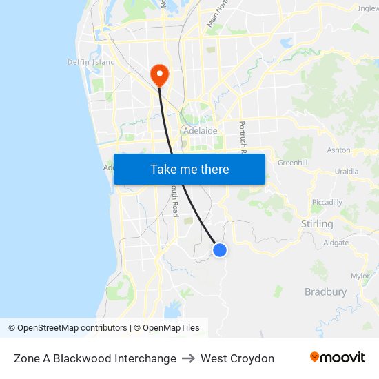 Zone A Blackwood Interchange to West Croydon map