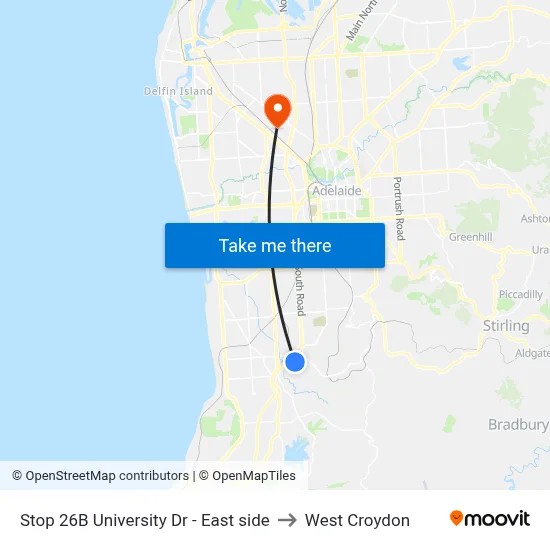 Stop 26B University Dr - East side to West Croydon map