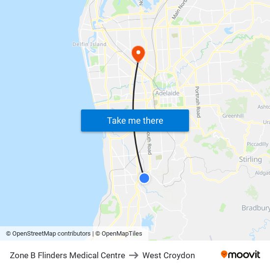 Zone B Flinders Medical Centre to West Croydon map