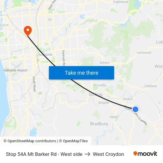Stop 54A Mt Barker Rd - West side to West Croydon map