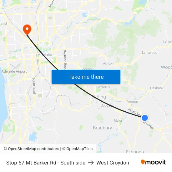 Stop 57 Mt Barker Rd - South side to West Croydon map