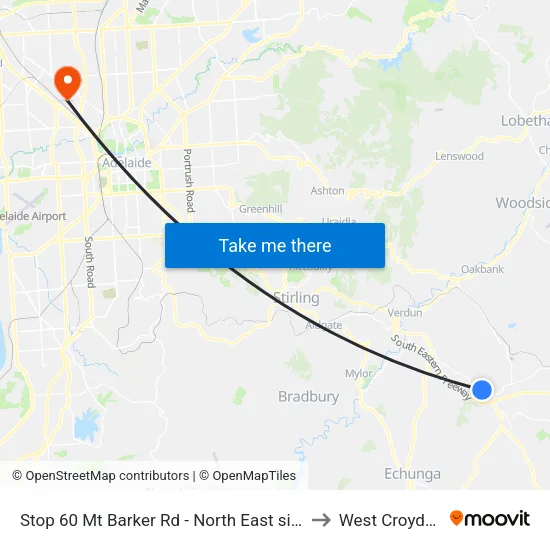 Stop 60 Mt Barker Rd - North East side to West Croydon map