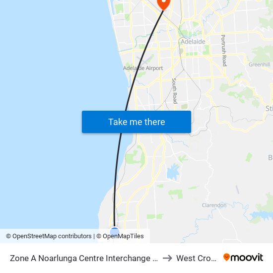 Zone A Noarlunga Centre Interchange - West side to West Croydon map