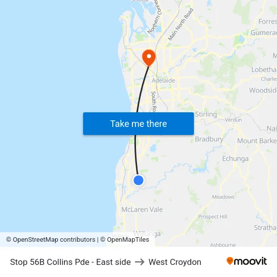 Stop 56B Collins Pde - East side to West Croydon map