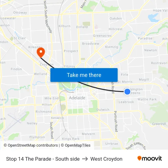 Stop 14 The Parade - South side to West Croydon map