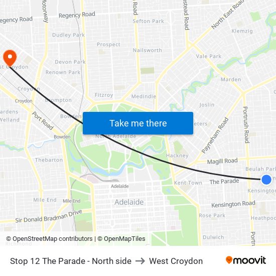 Stop 12 The Parade - North side to West Croydon map