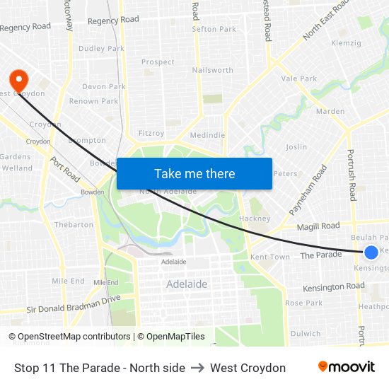 Stop 11 The Parade - North side to West Croydon map