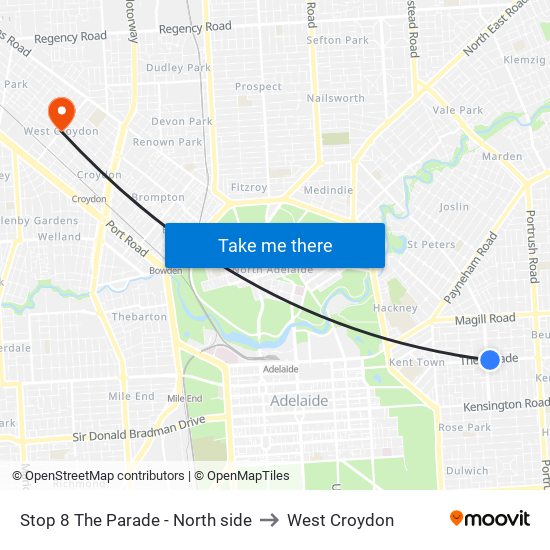 Stop 8 The Parade - North side to West Croydon map