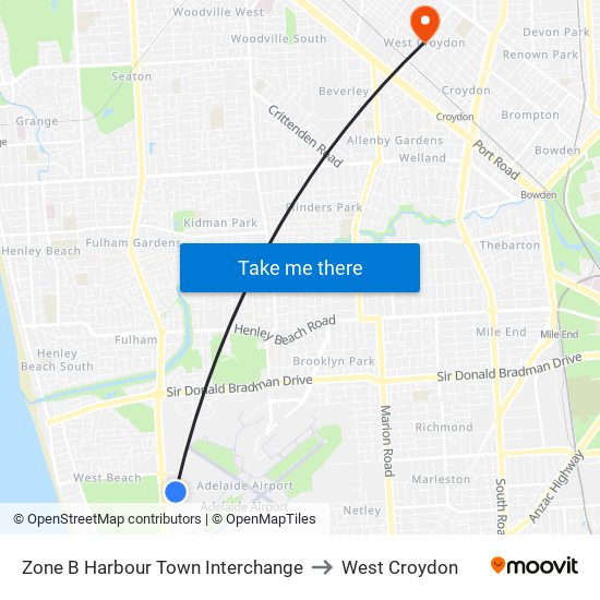 Zone B Harbour Town Interchange to West Croydon map