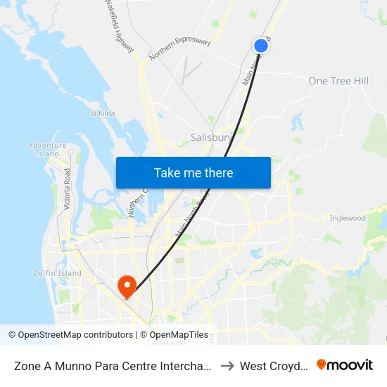 Zone A Munno Para Centre Interchange to West Croydon map