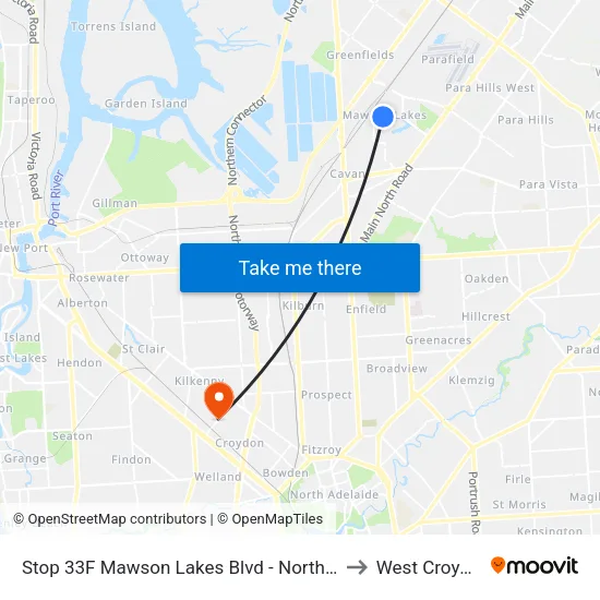 Stop 33F Mawson Lakes Blvd - North side to West Croydon map