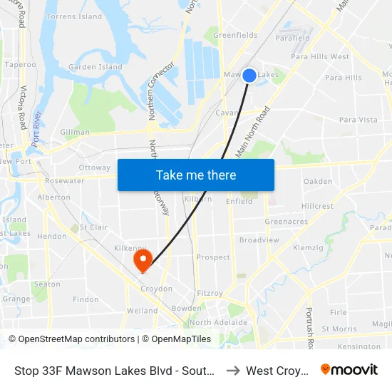 Stop 33F Mawson Lakes Blvd - South side to West Croydon map