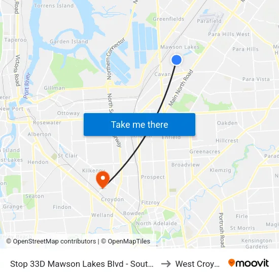 Stop 33D Mawson Lakes Blvd - South side to West Croydon map