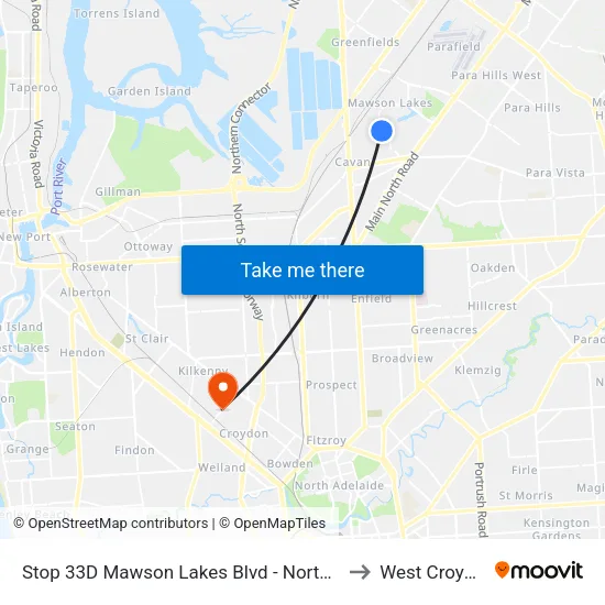 Stop 33D Mawson Lakes Blvd - North side to West Croydon map