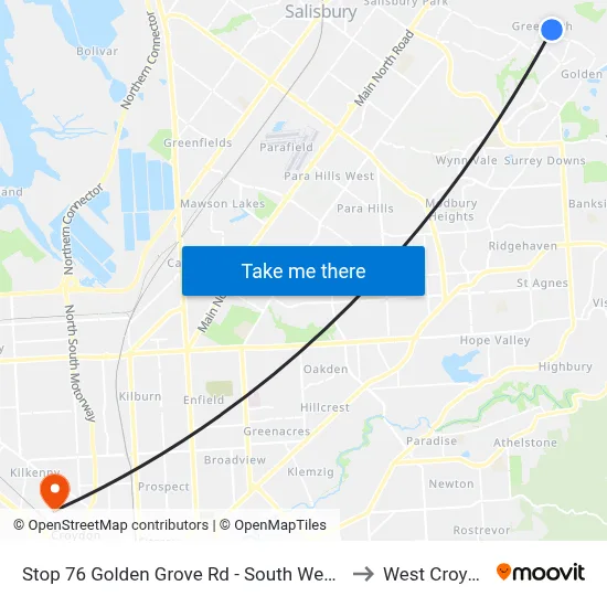 Stop 76 Golden Grove Rd - South West side to West Croydon map