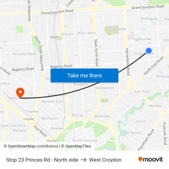 Stop 23 Princes Rd - North side to West Croydon map