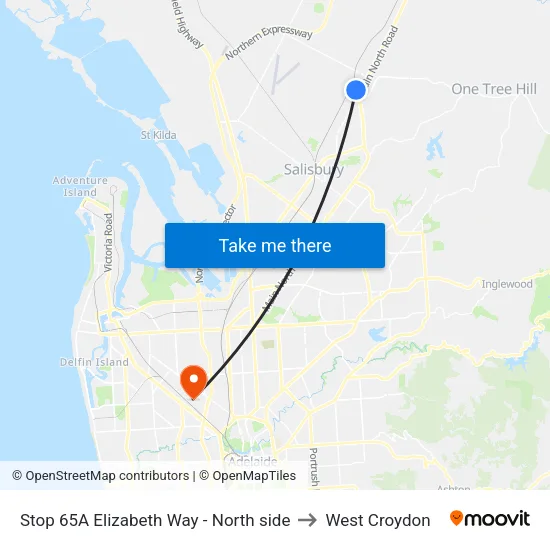 Stop 65A Elizabeth Way - North side to West Croydon map