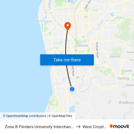 Zone B Flinders University Interchange to West Croydon map